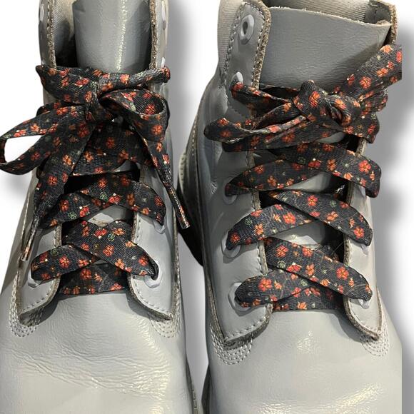 Timberland Junior Girls Sz 7 6” Premium WP Baby Blue Shine 1991A Leather Floral - Picture 6 of 15